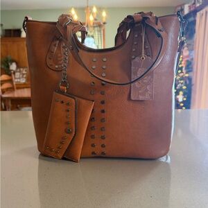 Boho Tan Studded Shoulder Bag